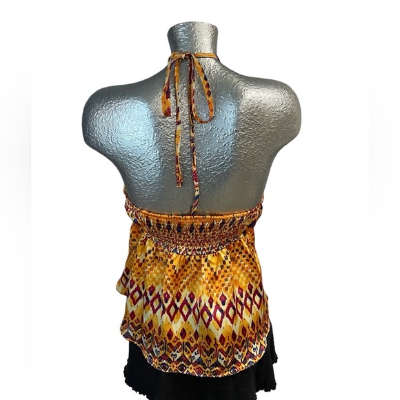 Halter blouse,Garden Desert, yellow,red & blue, side zipper, tie at neck, size M - Picture 2 of 6